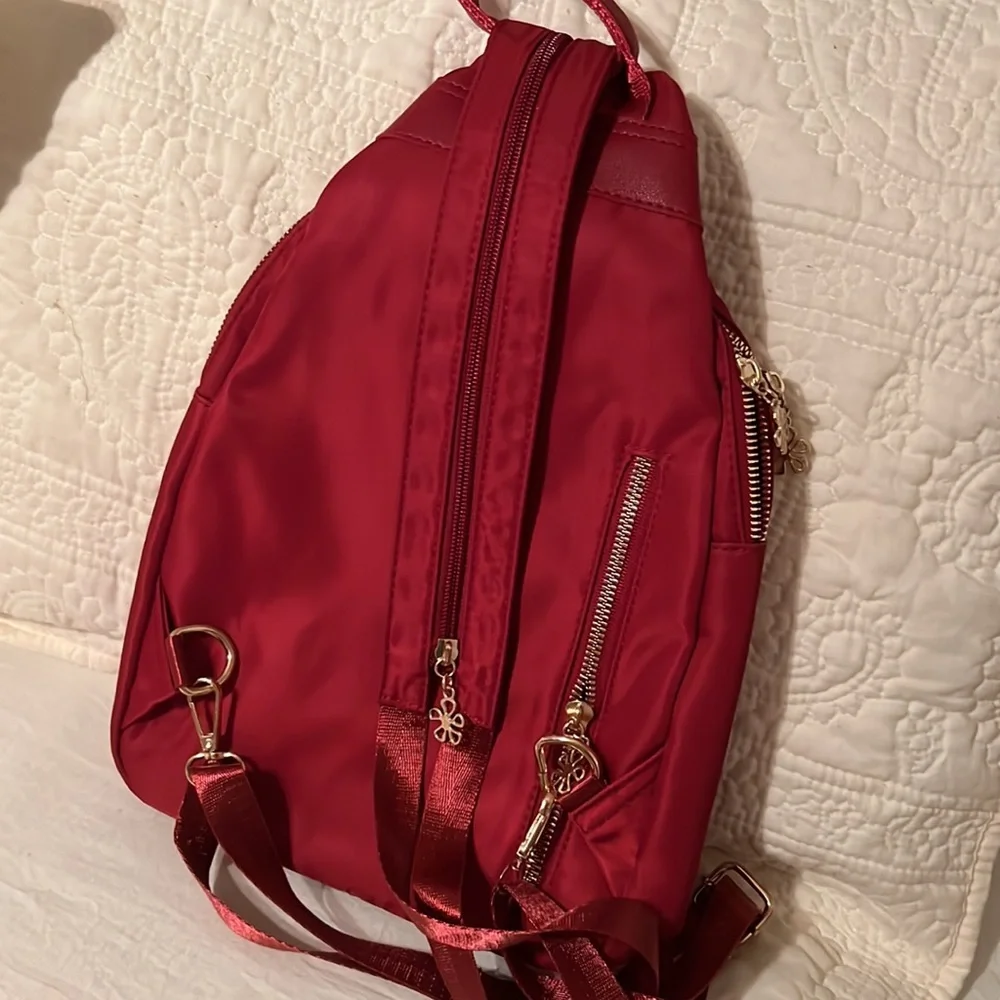 9. Yuejin Backpack in Red with Embroidered Flowers